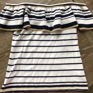 Lilly Pulitzer White and Navy Striped Off-Shoulder Ruffle Top